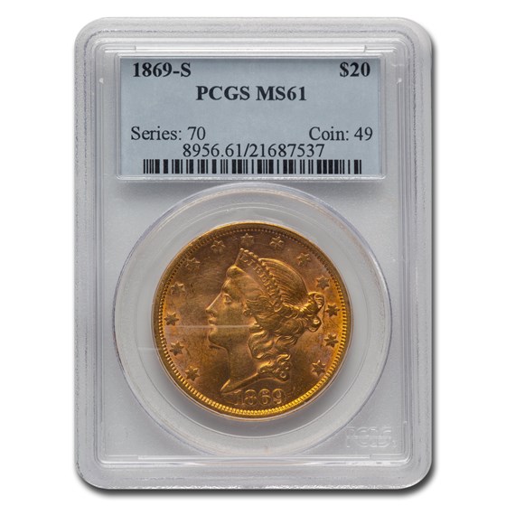 1869-S $20 Liberty Gold Double Eagle MS-61 PCGS 1869-S $20 Liberty Gold Double Eagle MS-61 PCGS
